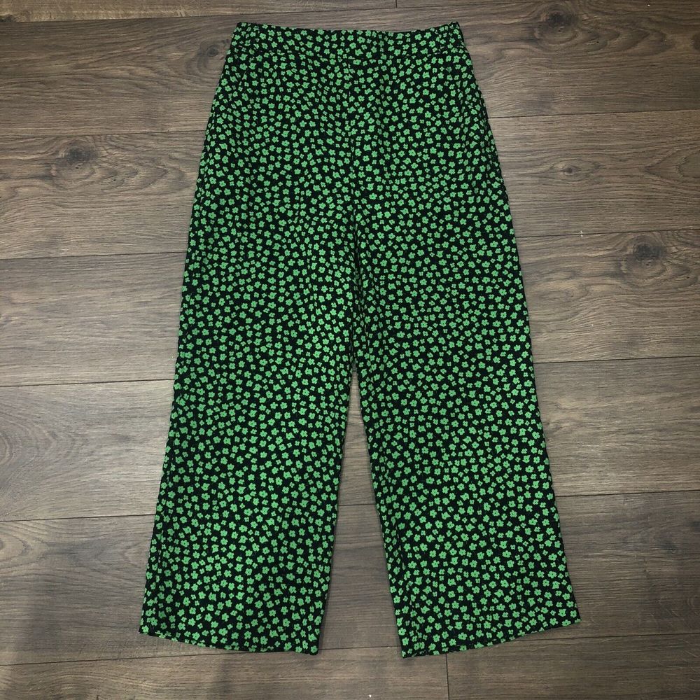 H&M Women Pants Casual leg cropped Green & Black Flo cord trousers - Picture 11 of 12